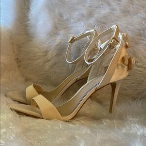 Cream Stiletto Heels with Ankle Strap